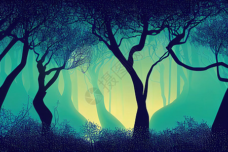 深密的童话森林或丛林周光环绕图片