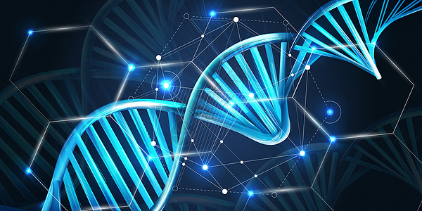深蓝色背景上光鲜的DNA线条研究科学插图工程化学图表细胞化学品基因组基因图片