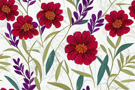 无缝 多彩的花卉形态 用叶子和树叶做植物图解织物插图花瓣装饰品打印纺织品艺术丛林墙纸绘画图片