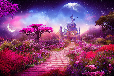 月亮宫美丽仙子粉红玫瑰的情梦童话照片背景背景