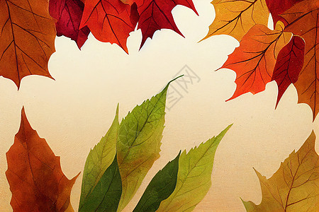 婚礼邀请的秋秋秋秋叶和树叶背景橙子边界感恩落叶浆果野花横幅绿色植物南瓜叶子图片