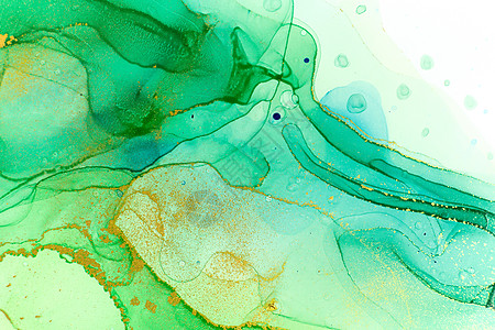 海洋泡沫摘要印刷品 含金光亮水色绿色和蓝色质地墙纸金子圆形圆圈大理石水彩墨水艺术艺术品背景图片