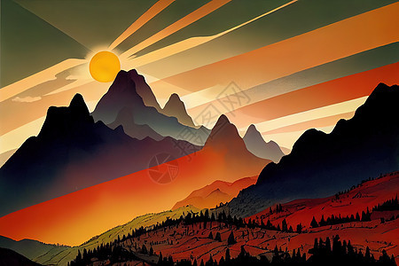 山上有阳光背景的多彩天空 日落 日出爬坡风景射线橙子太阳假期天堂旅游天气晴天图片