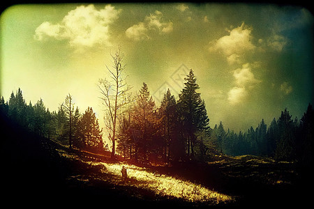 阳光明媚的无尽森林以彩色视角图片