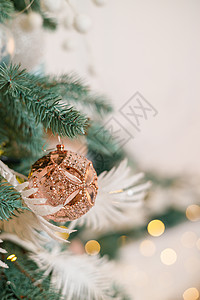 圣诞树是为圣诞节而装饰的 装饰精美的房子 有银色 白色和圣诞树和礼物 一段神奇的时光 新年玩具假期公寓季节丝带房间盒子花环装饰品图片