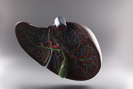 灰色背景部分肝脏的塑料型塑胶模型图片