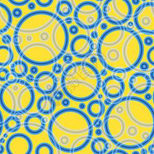 黄色背景的地球物理抽象无缝图案随机紫色环环圆形同心织物艺术形状包装墙纸车轮打印装饰品图片