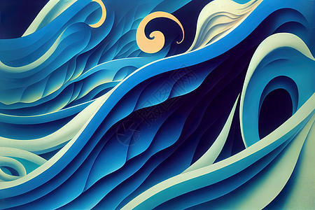 蓝大浪背景摘要蓝色波浪形白色波浪纹理图片