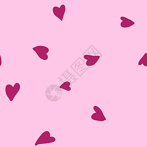 手绘无缝图案与粉红色圣情人节心中的爱 粉红色背景上可爱浪漫简单的极简主义涂鸦 包装纸纺织品 情人节纹理符号织物印花 白色形状刻字图片