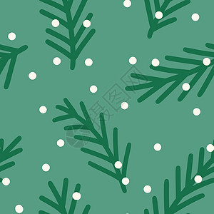 手绘无缝图案 松树针叶树云杉枝条在绿色背景上 圣诞冬季新年印花纺织品包装纸 自然色常绿织物印花图片