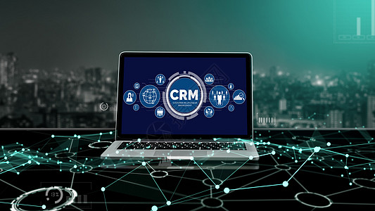 用于 CRM 业务的现代计算机上的客户关系管理系统软件监视器流程生长解决方案客户资源电脑互联网笔记本图片