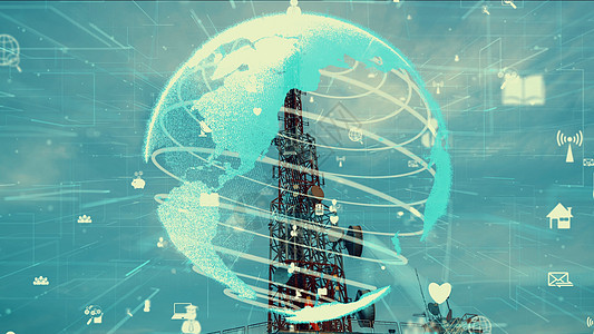 具有3D全球商业改建图象的电信塔电讯塔计算全世界城市数据社区技术服务天空卫星供应商图片