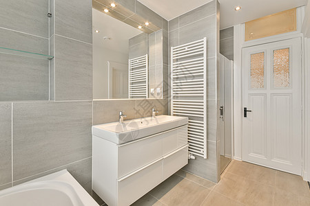 灰色设计浴室淋浴房子财产植物卫生制品陶瓷浴缸住宅风格图片