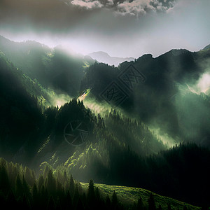 绿山脉 迷雾山的风景衬套蓝色公园家庭插画家办公室季节地平线旅行旅游图片