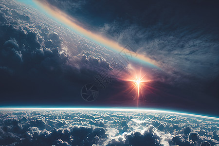 在地平线上星空 覆盖着地球大气层之上的云层曲线空气墙纸天堂环境臭氧天空平流层蓝色气候图片
