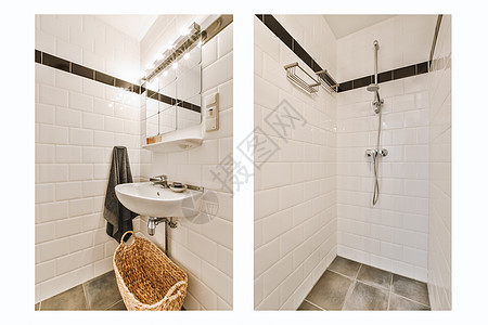 两张照片 洗手间和洗水池及淋浴的照片图片