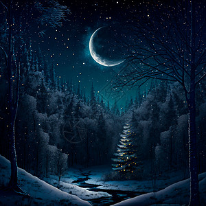 在森林中度过一个美妙的冬天之夜的迹象国家艺术家办公室家庭场景树木山脉爬坡季节横幅图片