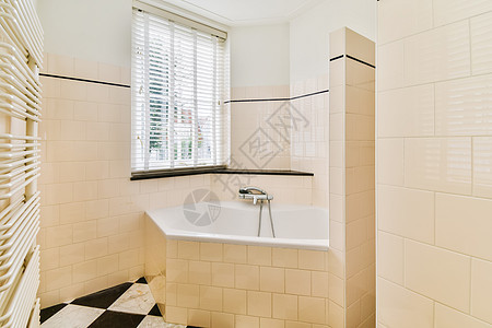 一个用浴缸和窗子抽筋的洗手间图片