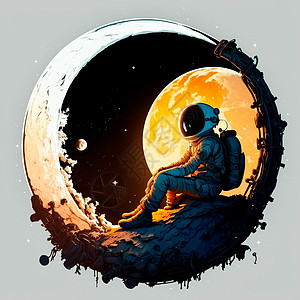 坐在月球上的宇航员的卡通图像探险家卫星行星星系男人技术浅色动物宇宙探索图片