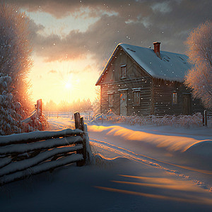 村里寒冬的清晨艺术绅士全景庆典假期插图旅游房子季节花园图片