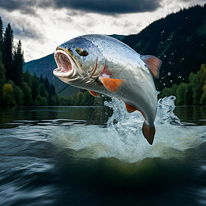 鱼从水中跳出移民野生动物动物天空运动午餐海洋金融季节菜肴图片