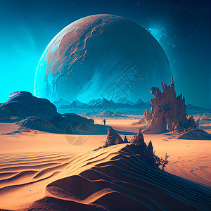 沙丘后面的地平线上的行星温度计小说沙漠背景灯塔剧院火星外星人爬坡风景图片