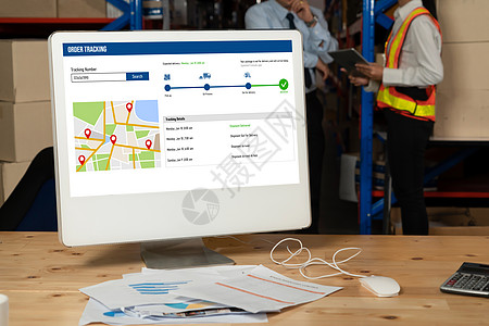 电子商务和现代在线业务的交货跟踪系统桌子互联网屏幕监视器物流商业网站团体笔记本讨论图片