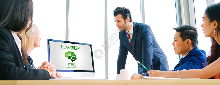 绿色企业转型 促进现代公司企业的绿色企业改革监视器男人女士回收植物网络团队团体解决方案人士图片