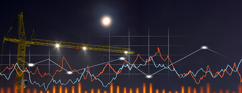 房价增长 房地产或房地产增长的概念 工地 夜间施工 横幅图片