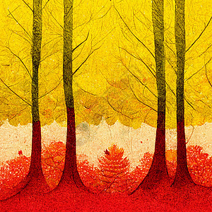 秋天森林风景 秋季的多彩水彩画 红树和黄树树叶艺术季节白色叶子绘画插图棕色水彩红色图片