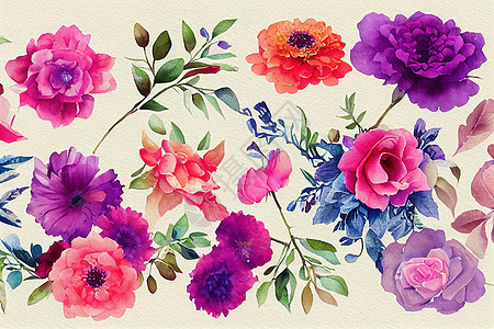 花花花束装水彩色的艺术品设计艺术手绘刷子拼贴画花瓣郁金香收藏邀请函玫瑰花园图片