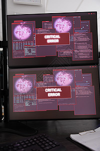 空数据室 有多个显示黑客攻击警报的监视器图片