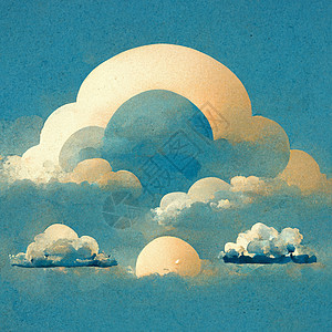云彩 蓝天空和日落 古老的艺术风格旅行绘画异教徒黄色魔法阳光白色插图打印墙纸图片