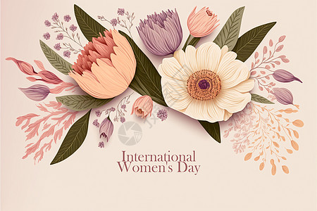 国际妇女节3月8日配花3d横幅庆典框架邀请函海报卡片插图假期主义者背景图片