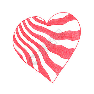 红心由彩色笔画出 在白色背景上孤立的心脏形状迹象热情艺术节日铅笔手绘世界草图生命恋情图片