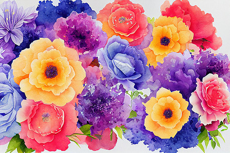 花花花束装水彩色的艺术品设计花园婚礼绘画玫瑰花瓣艺术刷子拼贴画叶子手绘图片