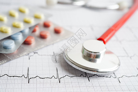 心电图ECG的立体透视器 包括药物 心脏波 心脏病发作 心动报告心脏病学记录治疗疾病专家工具预防药品打印桌子图片