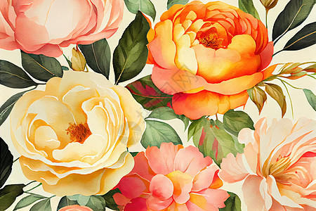 涂漆橙色青绿色的美丽的壁纸花束插图装饰品橙子花园树叶水彩艺术植物群纺织品图片