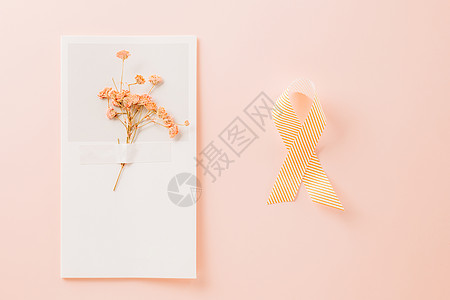 世界癌症日粉粉红认识丝带标志和纸牌花胸部海报预防女性怀孕婚礼横幅卡片贸易礼物图片