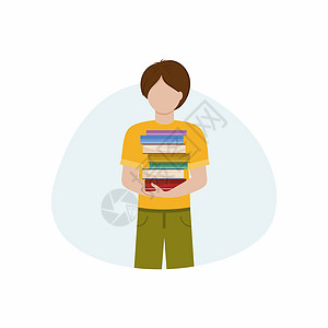 一个英俊的年轻人拿着一摞书 一个有书的人 学习 知识和阅读书籍的概念 电子图书馆或书店的矢量平面插图图片