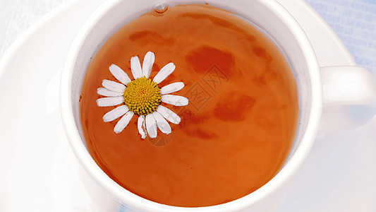 一个特闭 一个白杯子 茶叶 一朵菊花漂在上面图片