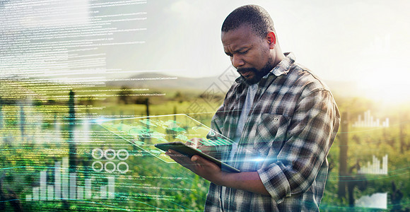 数字 平板电脑和未来与黑人在农场的可持续发展 农业和规划 技术摘要 创新和 ui 与农民的增长 环境和互联网网络图片