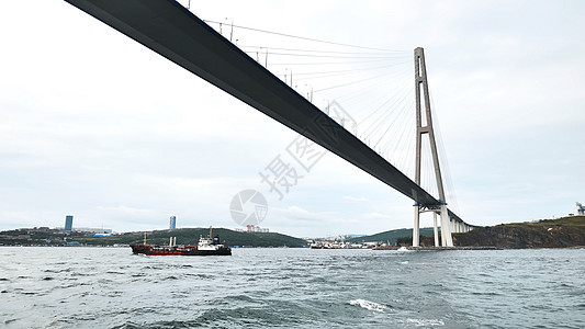 海参爵桥 从移动的渡轮上查看电缆技术码头城市建筑学旅游托盘水泥建筑旅行图片