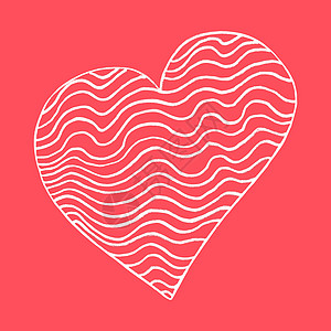 白心由彩色笔画成 红背景上的心脏形状孤立手绘简历节日健康生命涂鸦铅笔迹象假期恋情图片