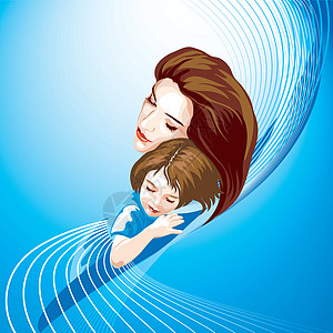 母亲和女儿母爱女性绘画头发曲线睡眠童年庇护所线条棕色图片