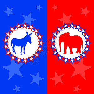 美洲选举矢量插图红色爱国吉祥物星星流行音乐投票政治动物派对绘画图片