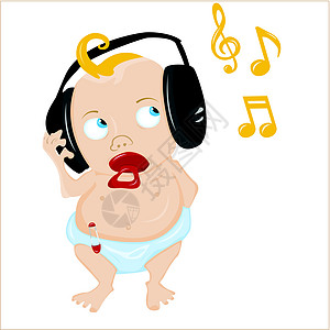 可爱的婴儿听一些音乐图片