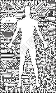 电子技术背景下的人的轮光片电脑机器人艺术电子产品互联网木板男人绘画白色男性图片