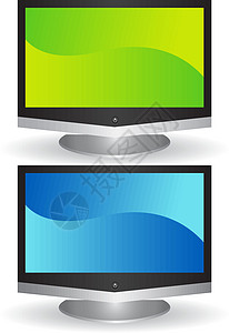 3D 平面屏幕电视蓝色电脑绿色插图剪贴白色视频监视器展示宽屏图片