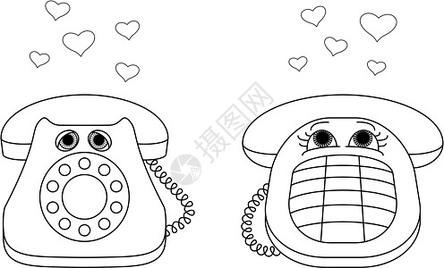 台式电话环绕 轮廓技术剪影友谊家庭卡通片黑与白白色女性手机迷恋图片